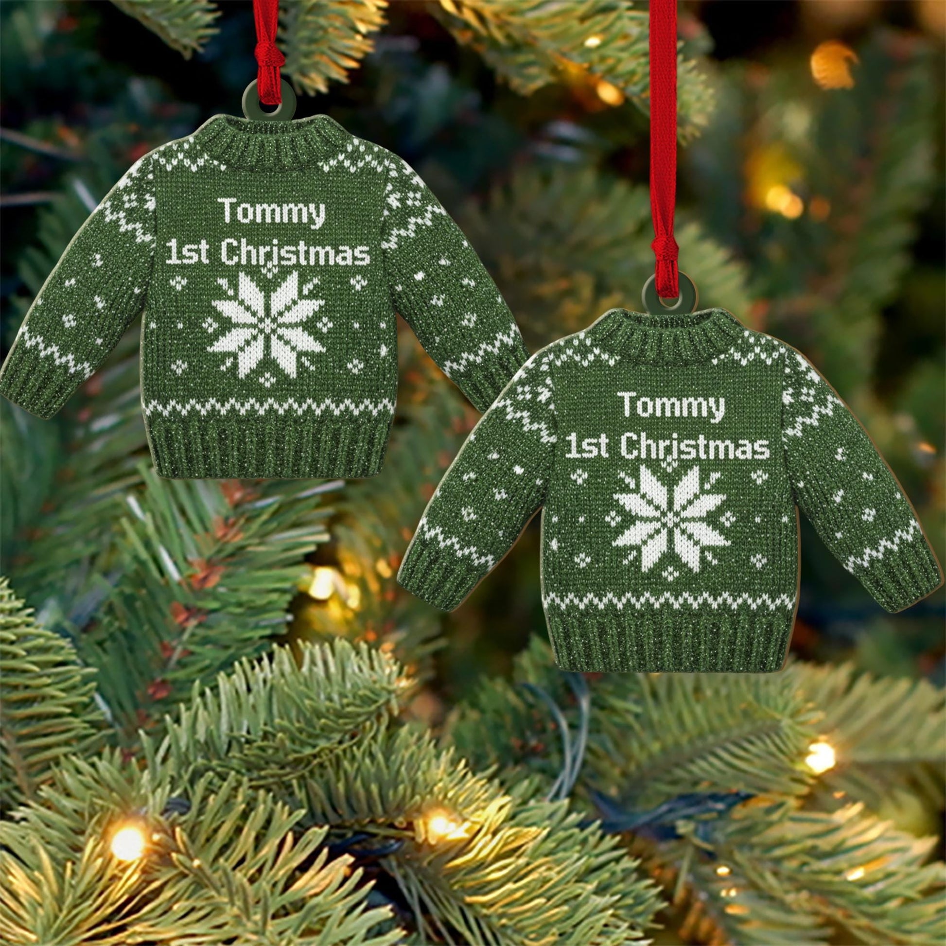 Personalized 1st Christmas Ornament - Baby Ugly Sweater Wood Keepsake