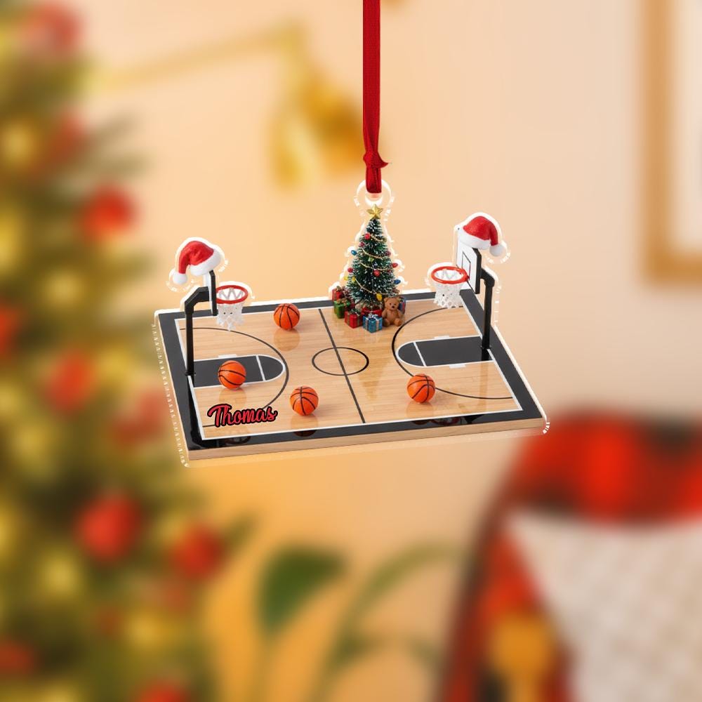 Custom Basketball Court Christmas Ornament, Personalized Sports Tree Decoration with Name, Holiday Ornament for Basketball Fans