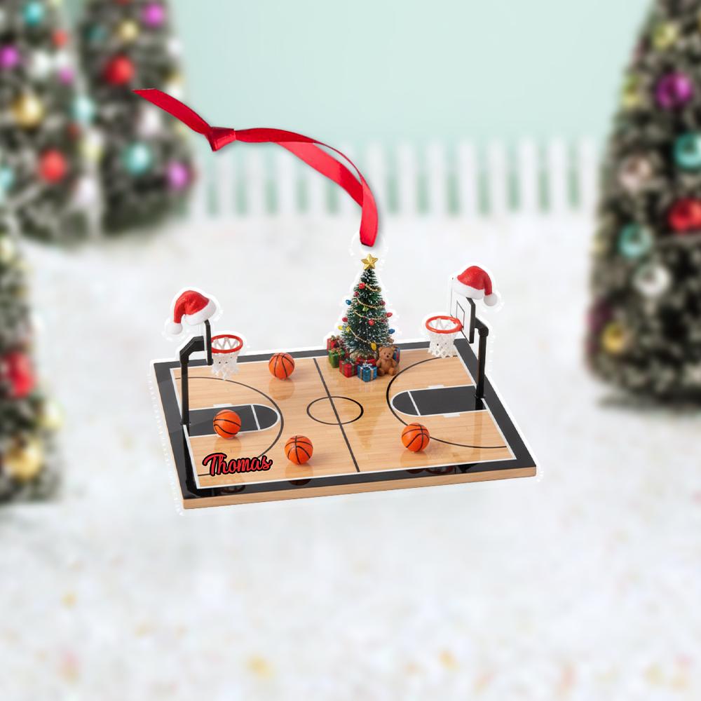Custom Basketball Court Christmas Ornament, Personalized Sports Tree Decoration with Name, Holiday Ornament for Basketball Fans
