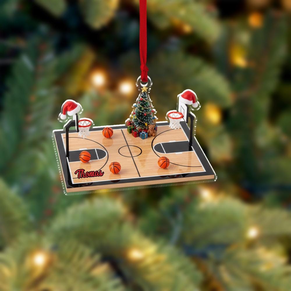 Custom Basketball Court Christmas Ornament, Personalized Sports Tree Decoration with Name, Holiday Ornament for Basketball Fans