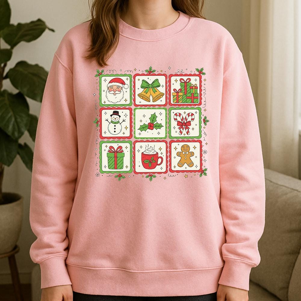 Cotton Blend Sweatshirt — Christmas Stamp Graphic Design