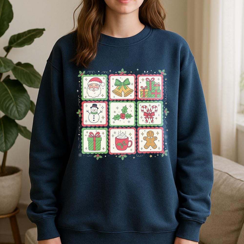 Cotton Blend Sweatshirt — Christmas Stamp Graphic Design
