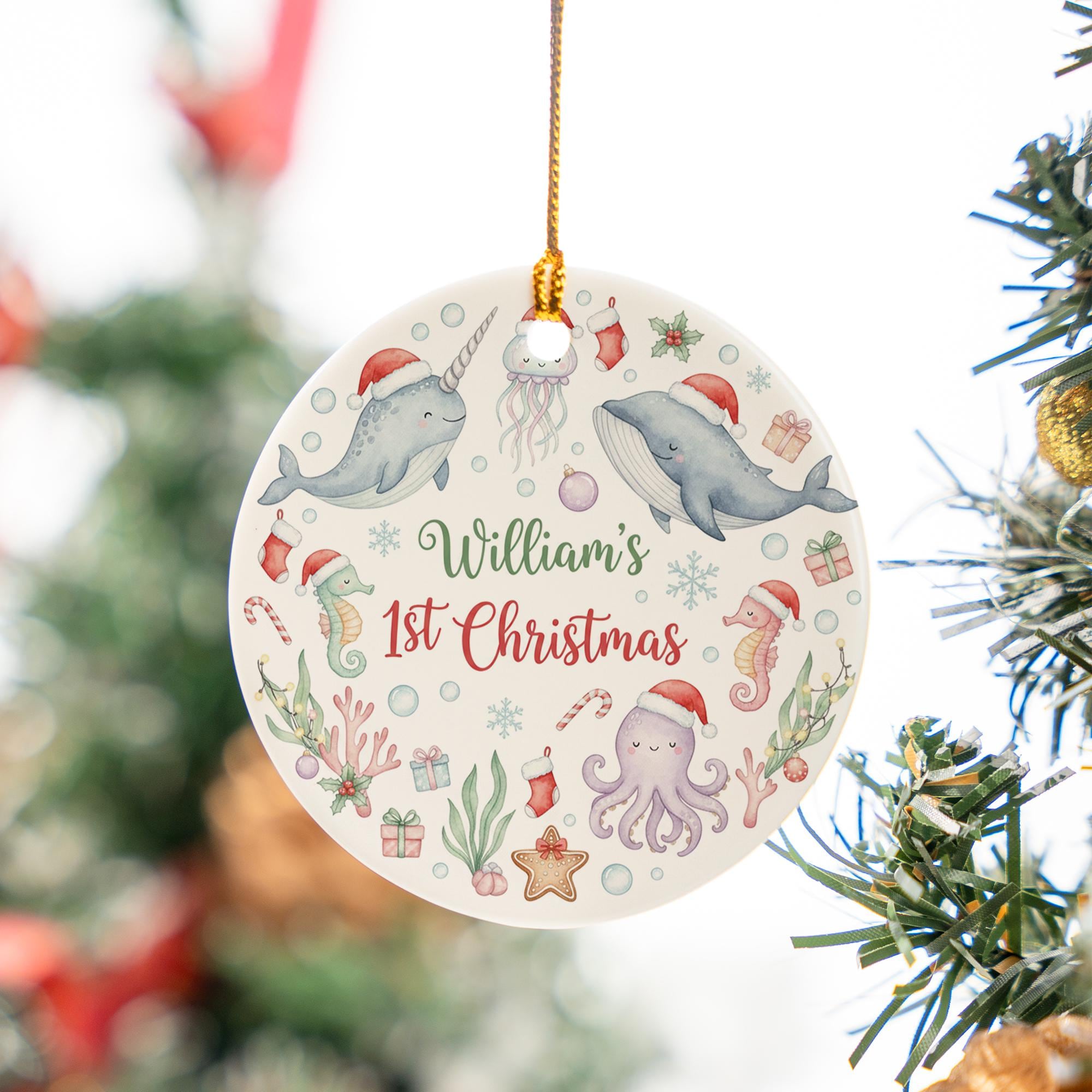 Personalized Baby's 1st Christmas Ornament - Ocean Animals Ceramic Keepsake