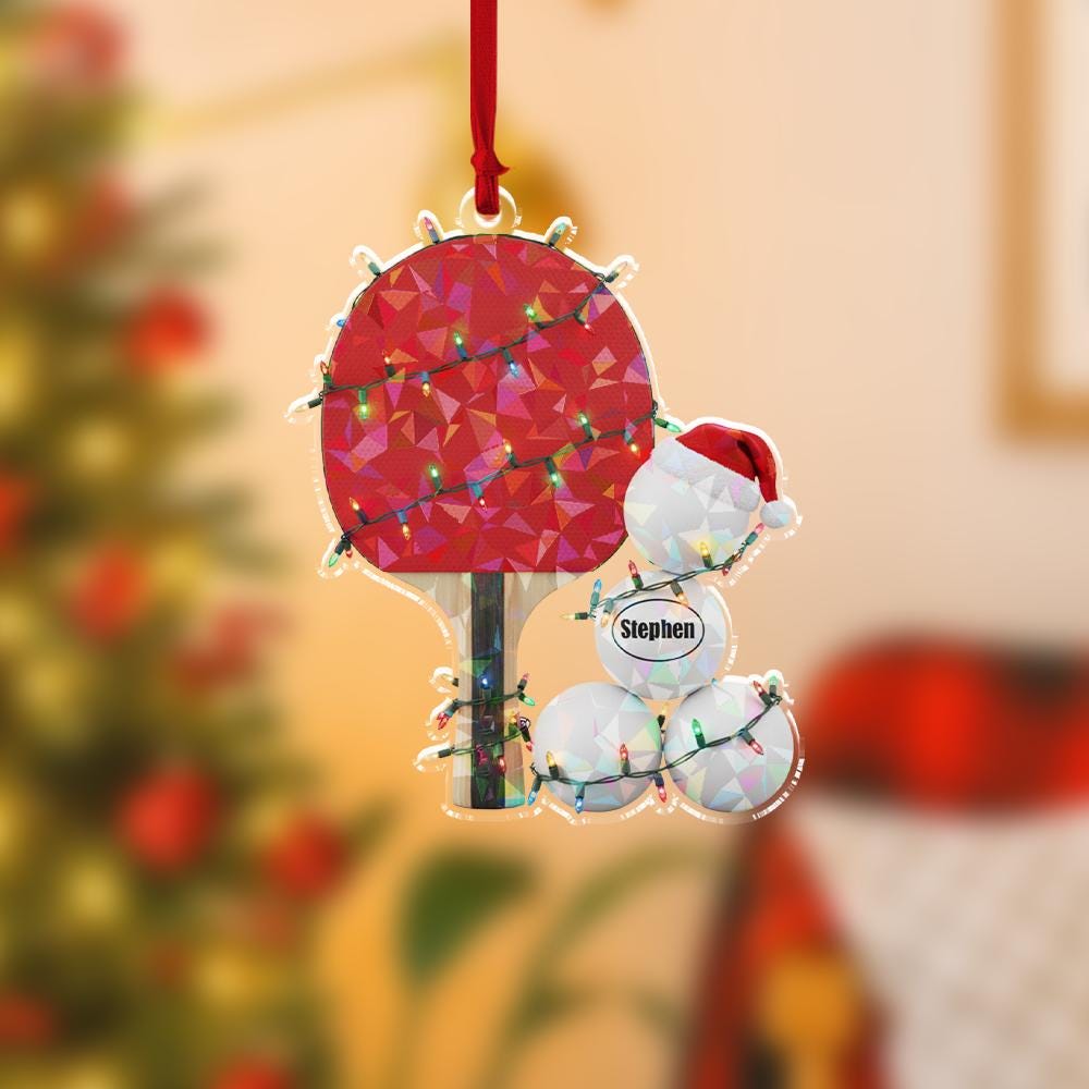 Personalized Table Tennis Hologram Ornament, Acrylic Paddle with Balls & Name