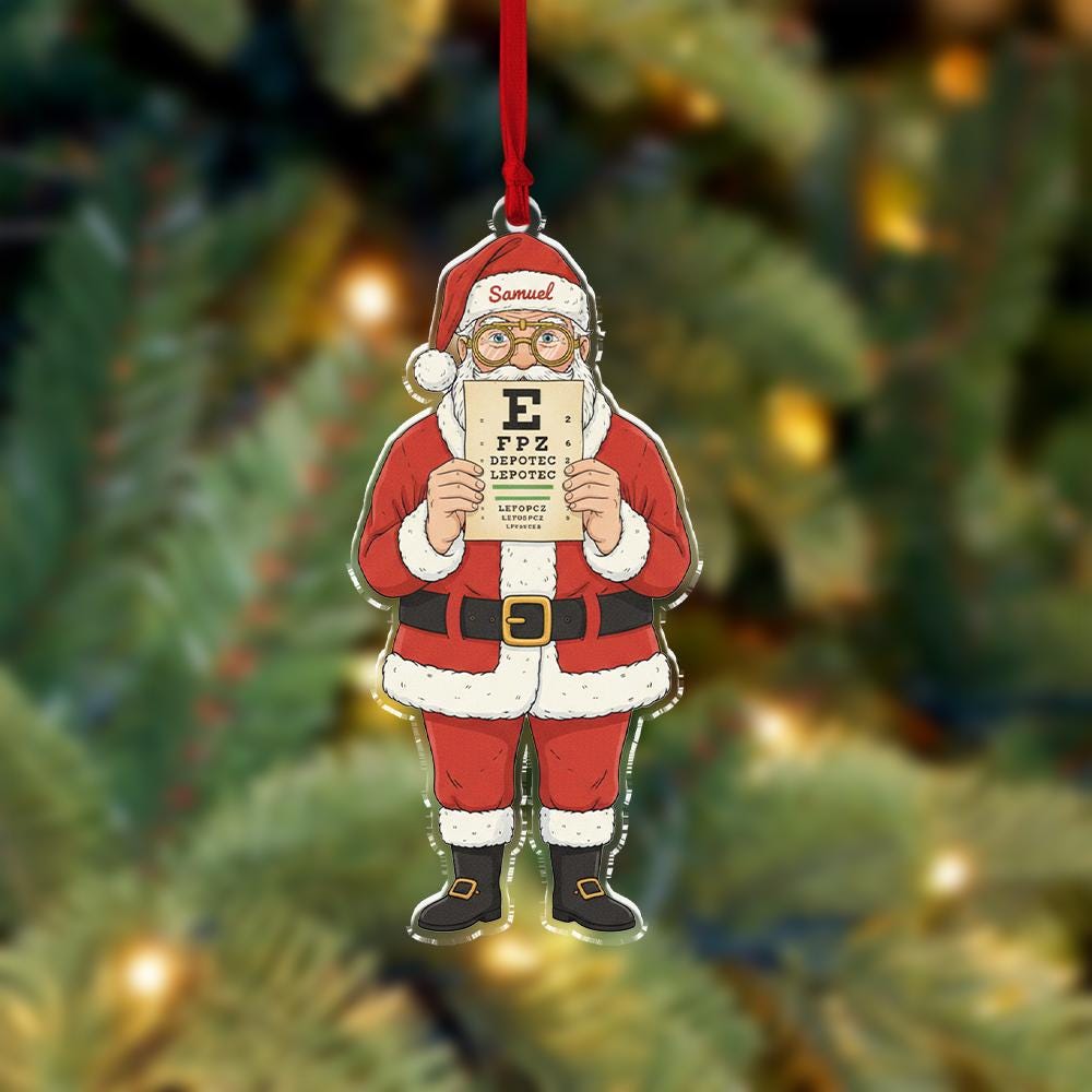 Personalized Santa Eye Chart Ornament 2025 – Custom Name Optometrist Christmas Decoration
