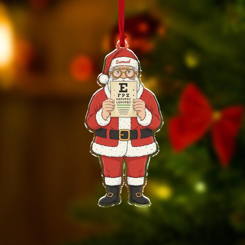 Personalized Santa Eye Chart Ornament 2025 – Custom Name Optometrist Christmas Decoration