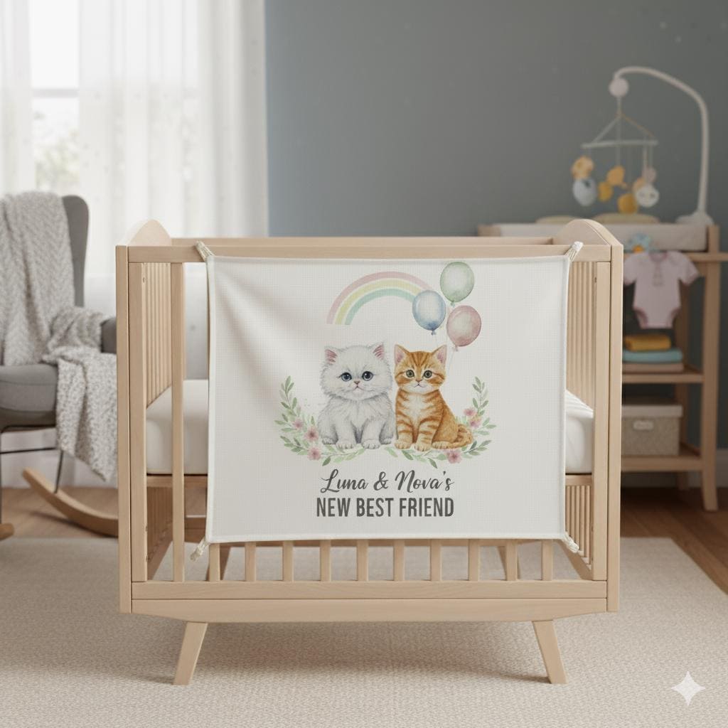 Personalized Baby Tapestry, Custom Pet and Rainbow Nursery Wall Hanging Decor
