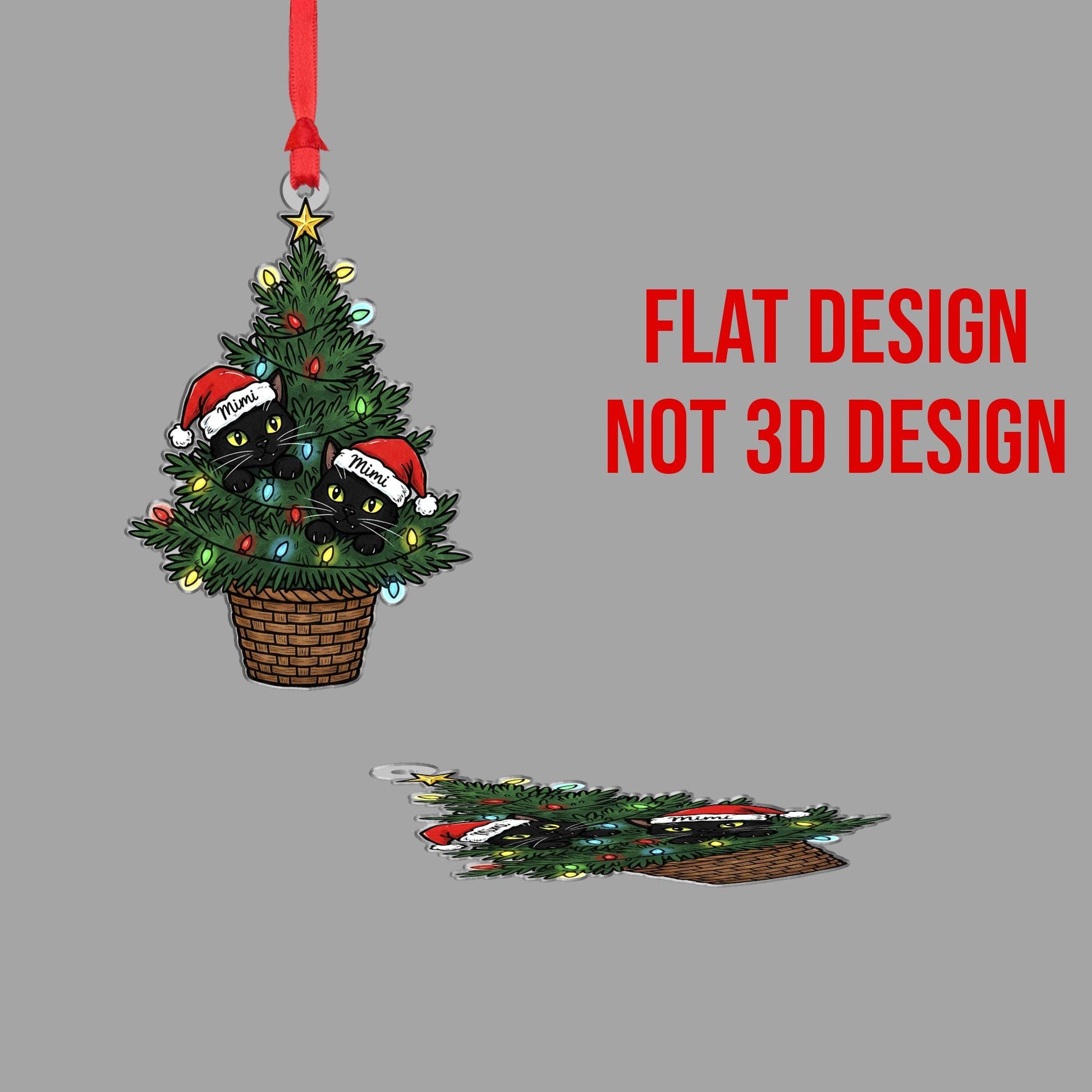 Christmas Tree Cat Ornament – Personalized Black Cat Santa Hat