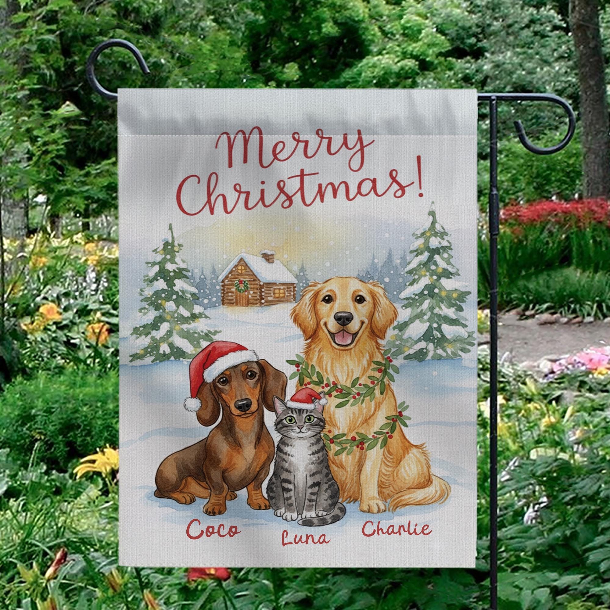 Personalized Pet Christmas Garden Flag – Custom Dog and Cat Holiday Yard Decor