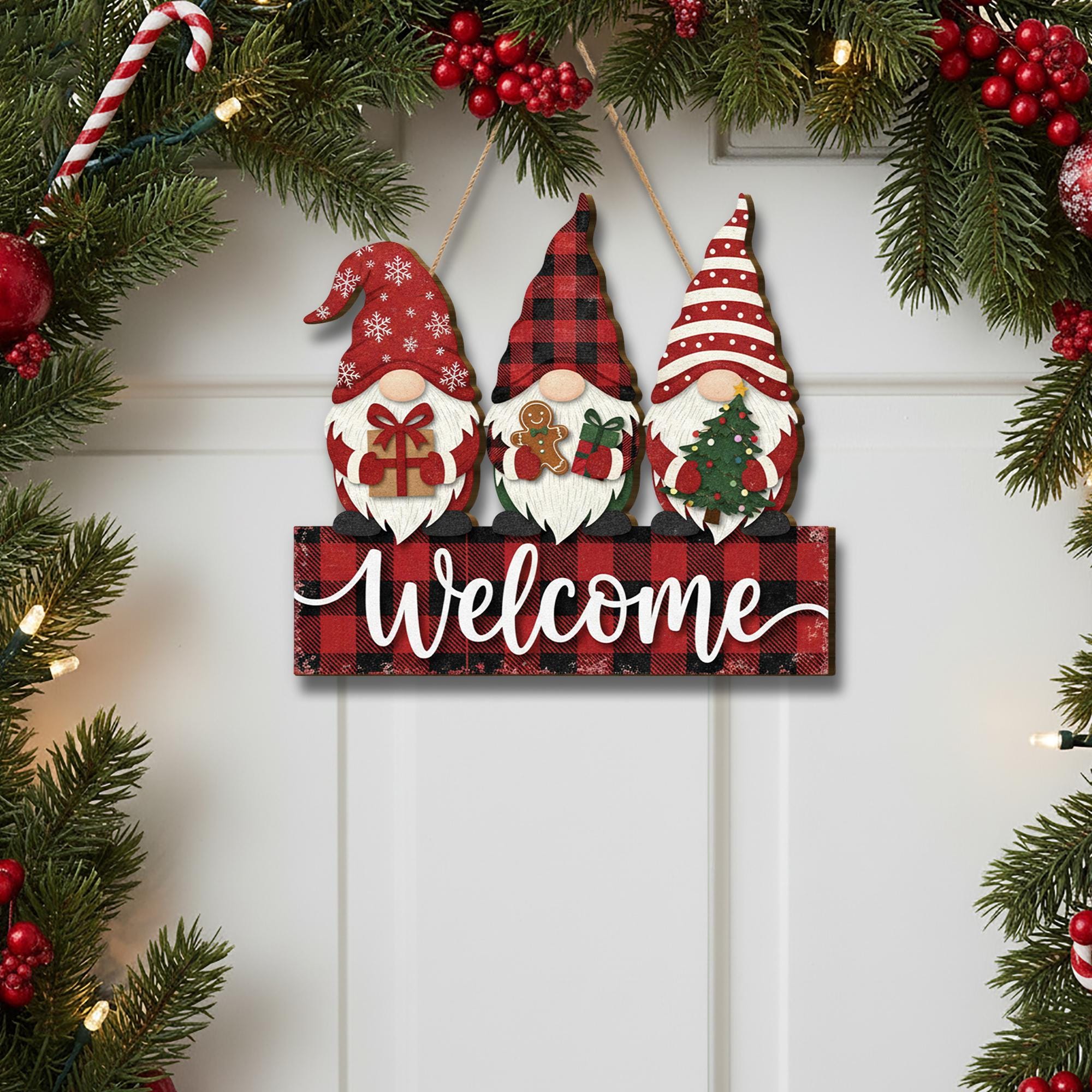 Christmas Gnome Welcome Door Sign: Holiday Plywood Decor