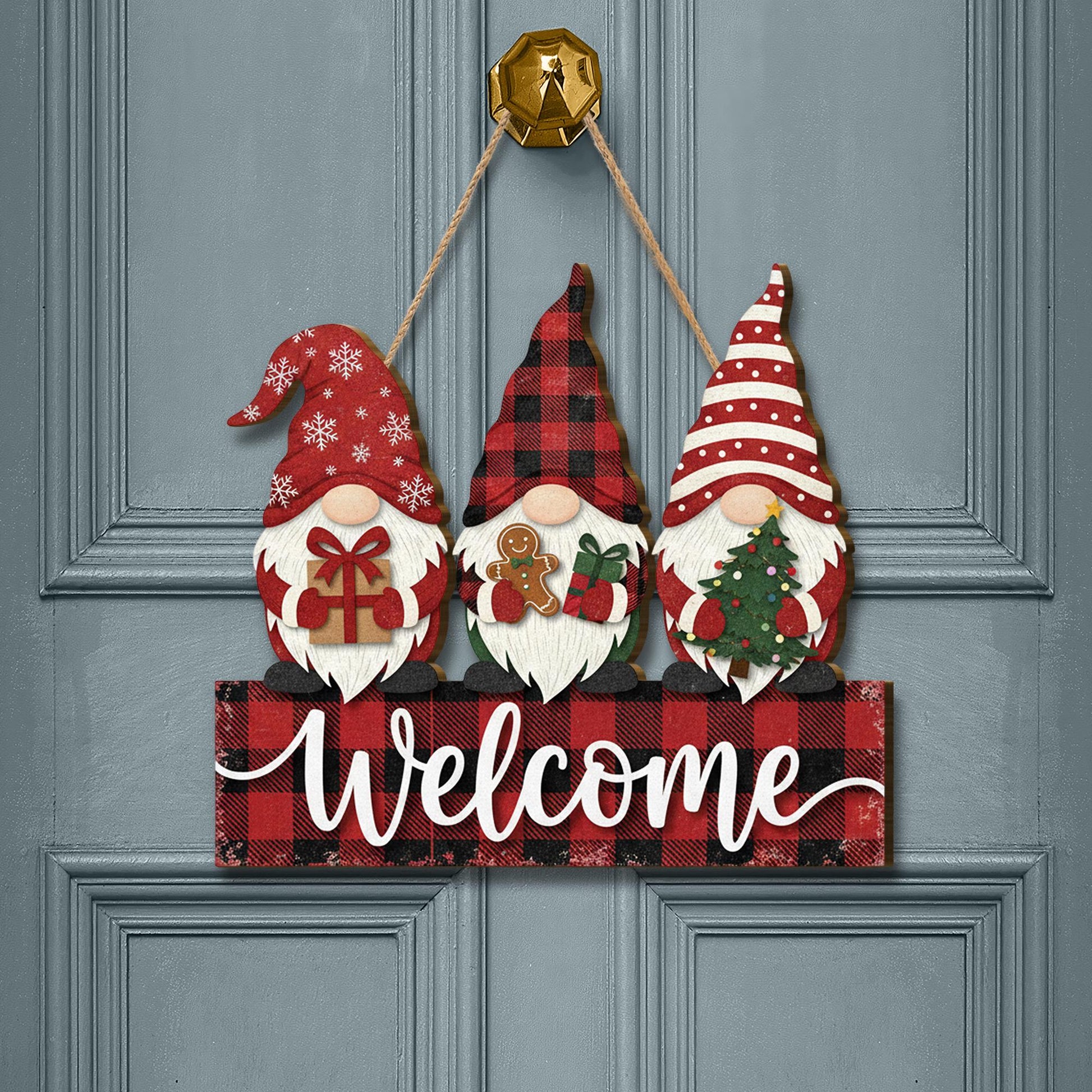 Christmas Gnome Welcome Door Sign: Holiday Plywood Decor