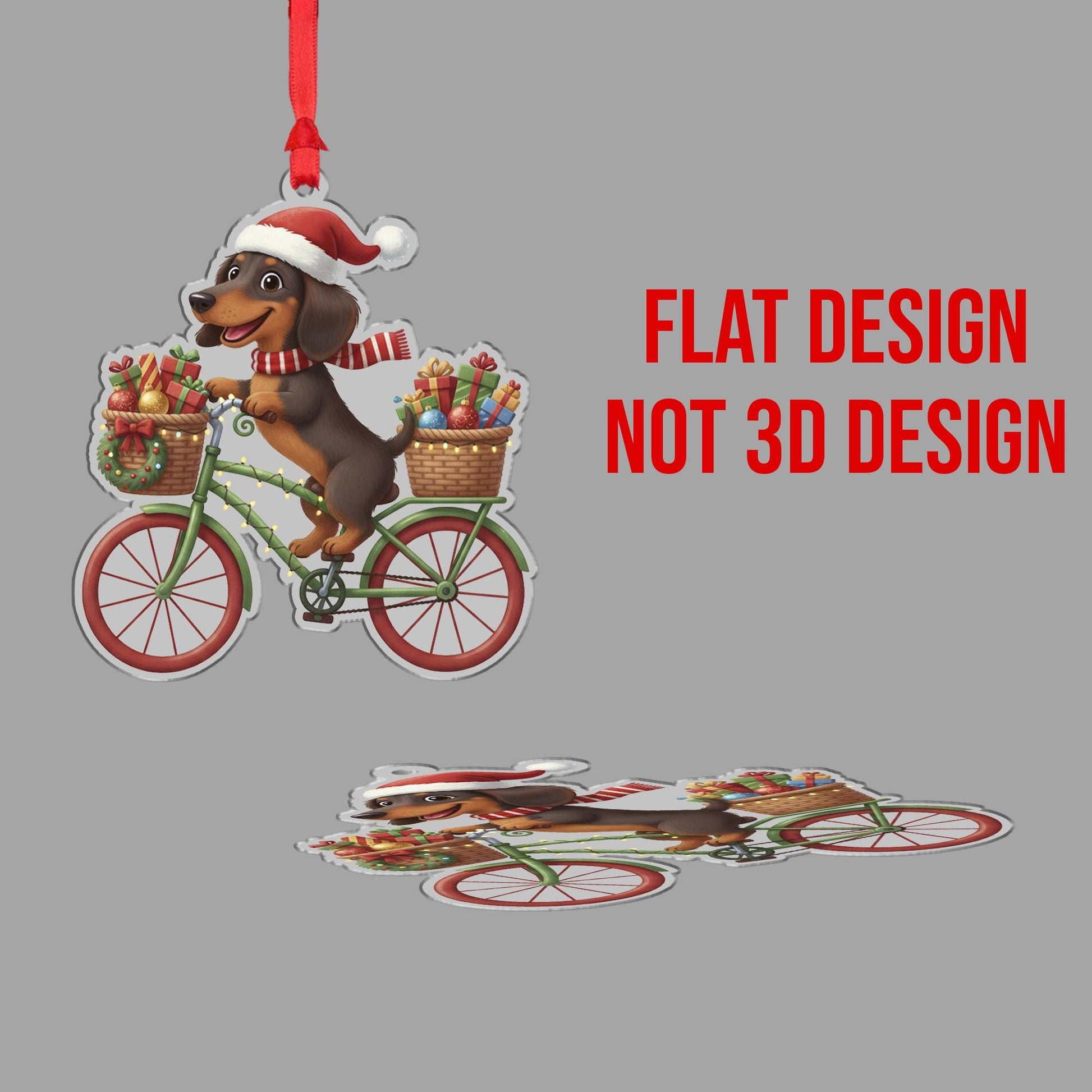 Personalized Dachshund Ornament: Christmas Dog on Bicycle with Gifts, Holiday Tree Decoration