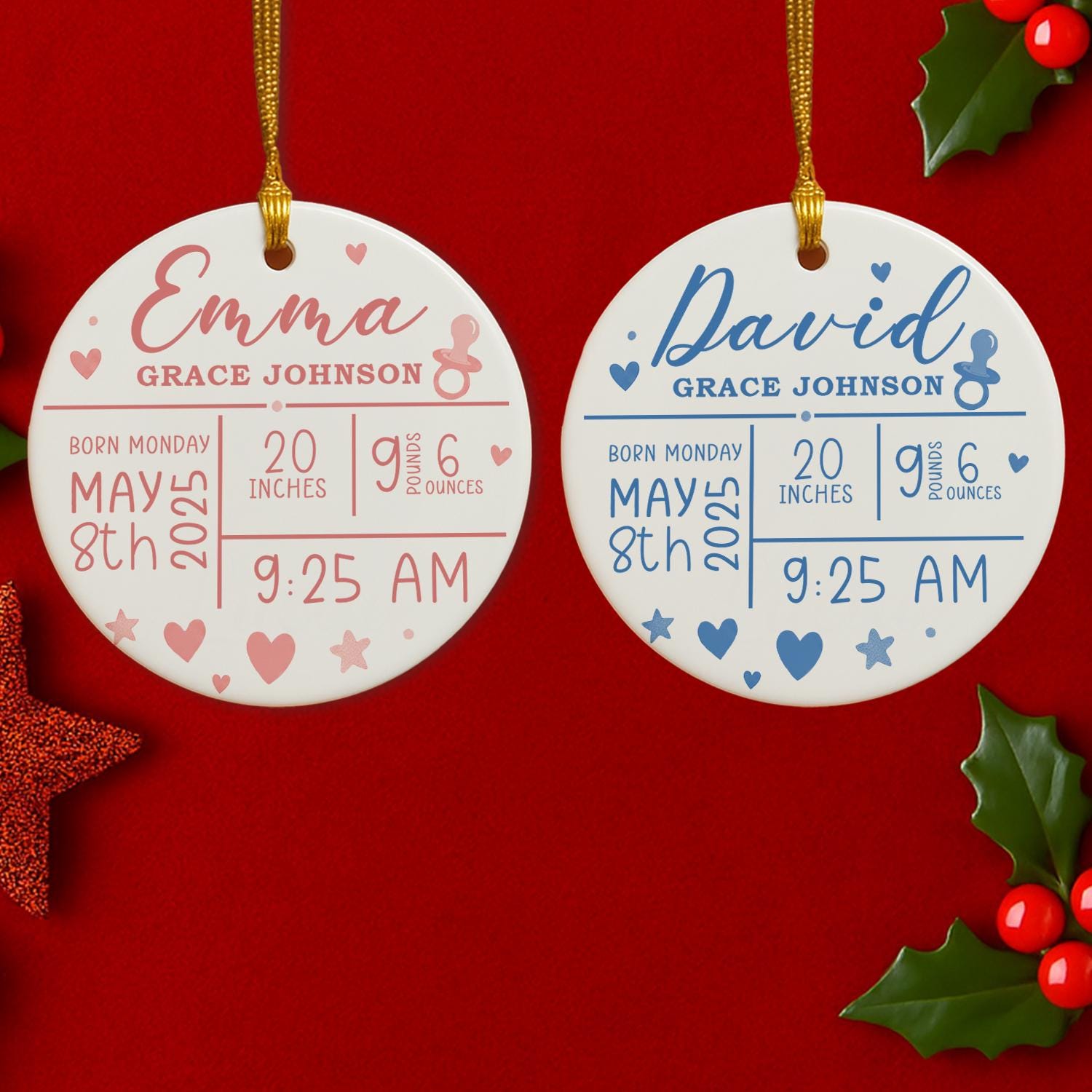 Personalized Baby Birth Stats Ornament – Custom Ceramic Keepsake Newborn Gift