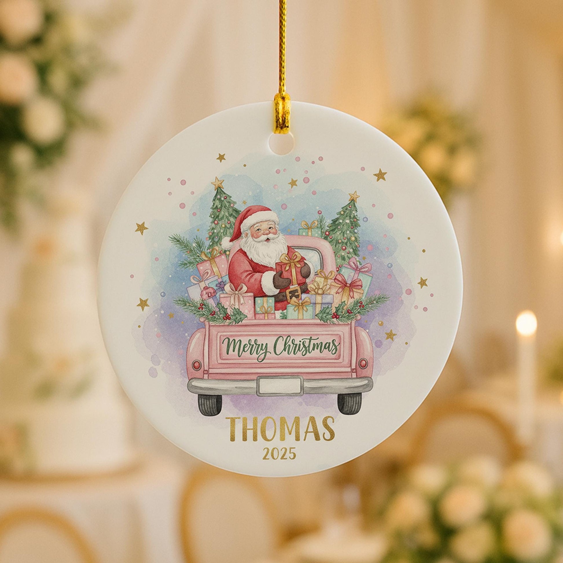 Personalized Santa Ornament: Custom Ceramic Christmas Tree Decoration