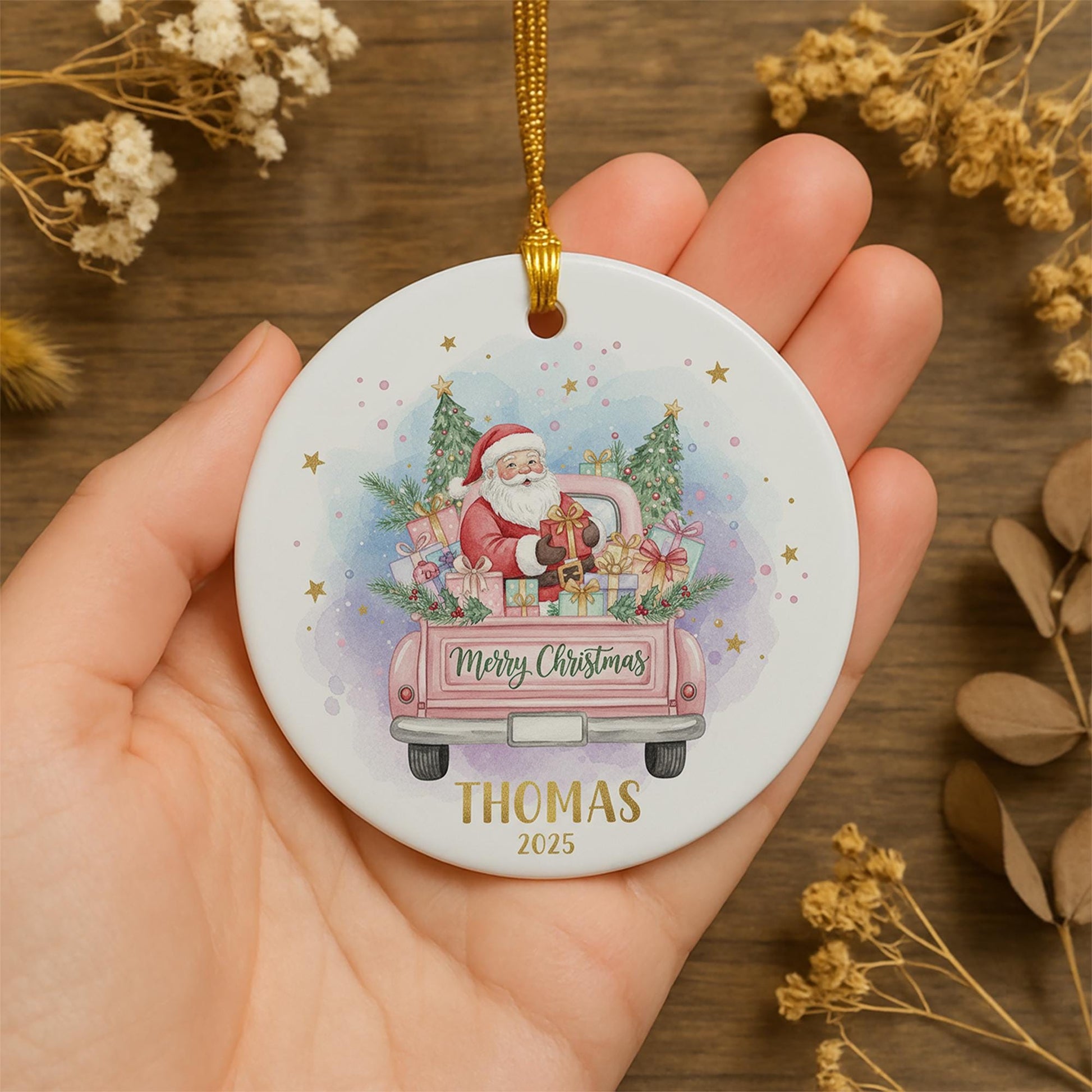 Personalized Santa Ornament: Custom Ceramic Christmas Tree Decoration