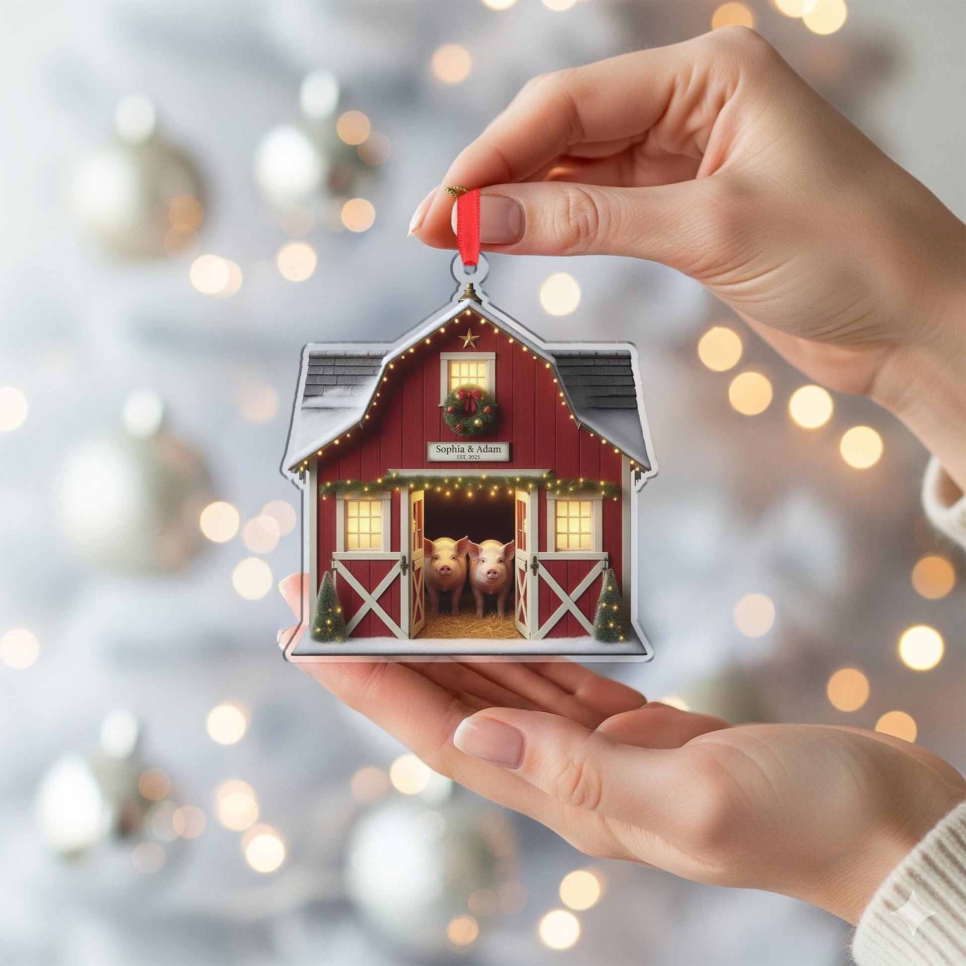 Personalized Couple Pig Ornament — Custom Farm Animal Christmas Tree Decoration 2025