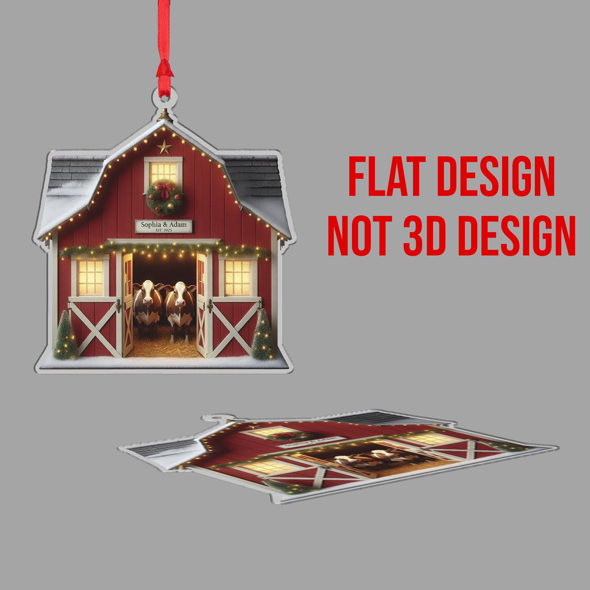 Cow Couple Barn Ornament — Personalized Farm Animal Christmas Tree Decoration