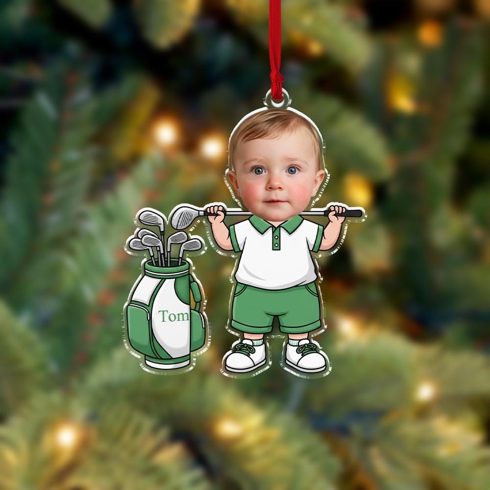 Personalized Baby Golfer Ornament: Custom Kids Golf Bag Decoration