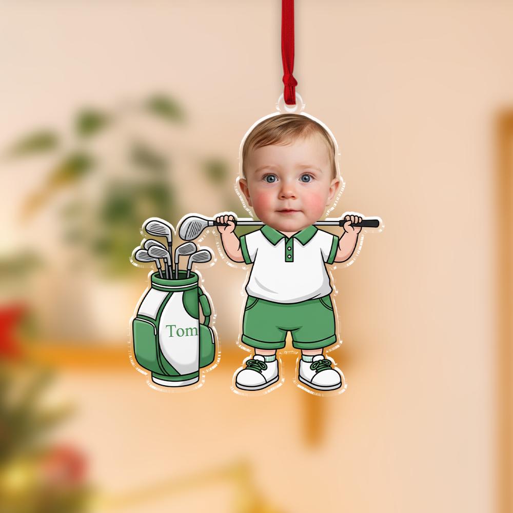 Personalized Baby Golfer Ornament: Custom Kids Golf Bag Decoration