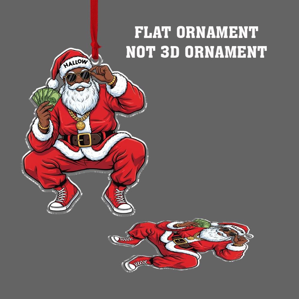 Cool Black Santa Ornament with Money – Hip Hop Christmas Decoration – Custom Acrylic Ornament