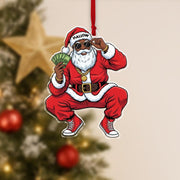 Cool Black Santa Ornament with Money – Hip Hop Christmas Decoration – Custom Acrylic Ornament