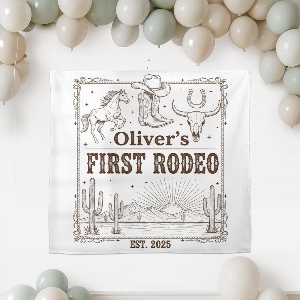 Custom First Rodeo Backdrop, Cowboy Birthday Banner, Western Baby Party Tapestry
