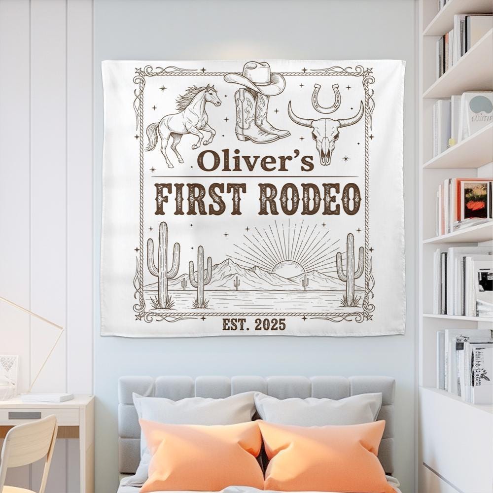 Custom First Rodeo Backdrop, Cowboy Birthday Banner, Western Baby Party Tapestry