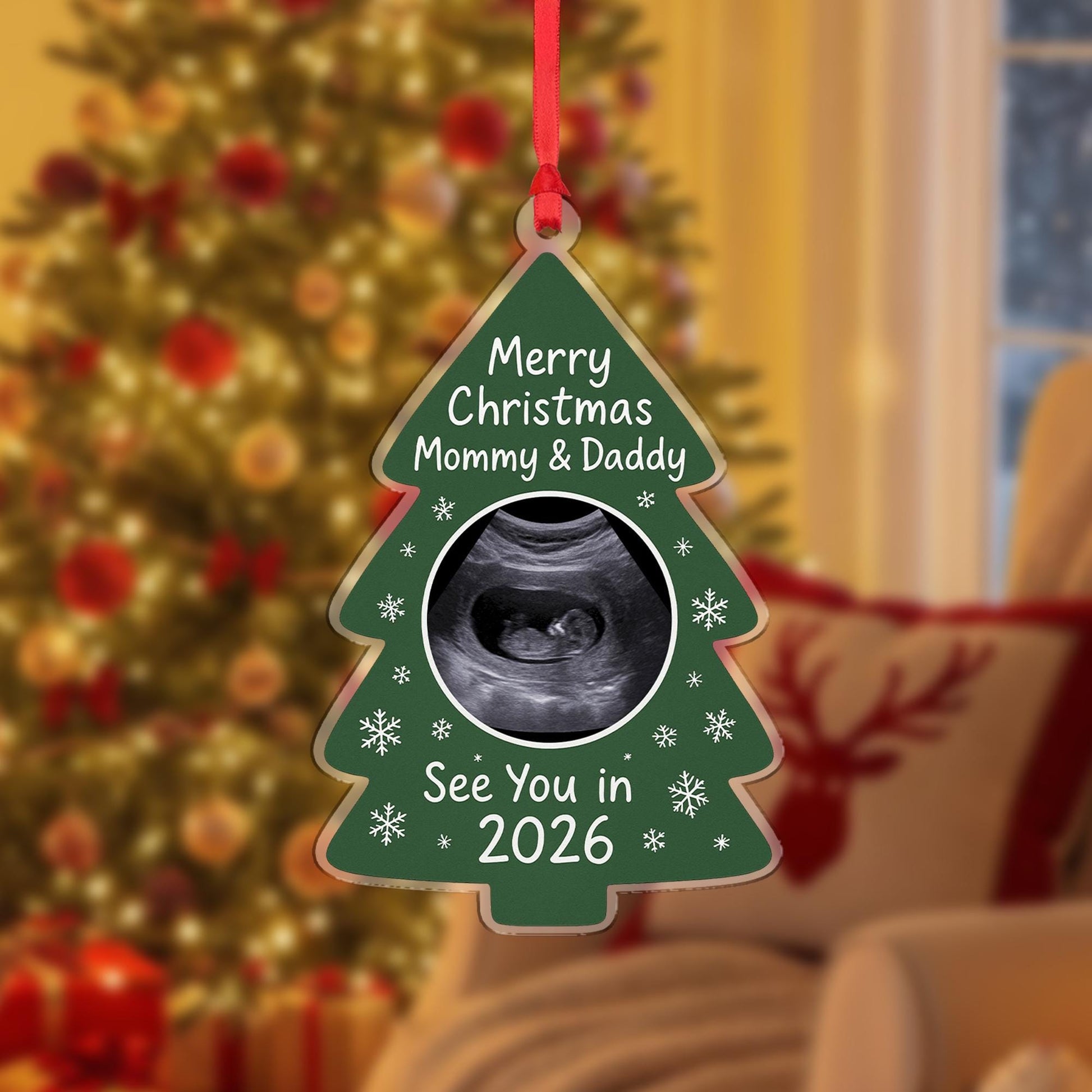 Personalized Ultrasound Acrylic Ornament: Pregnancy Announcement Christmas Gift for Parents to Be