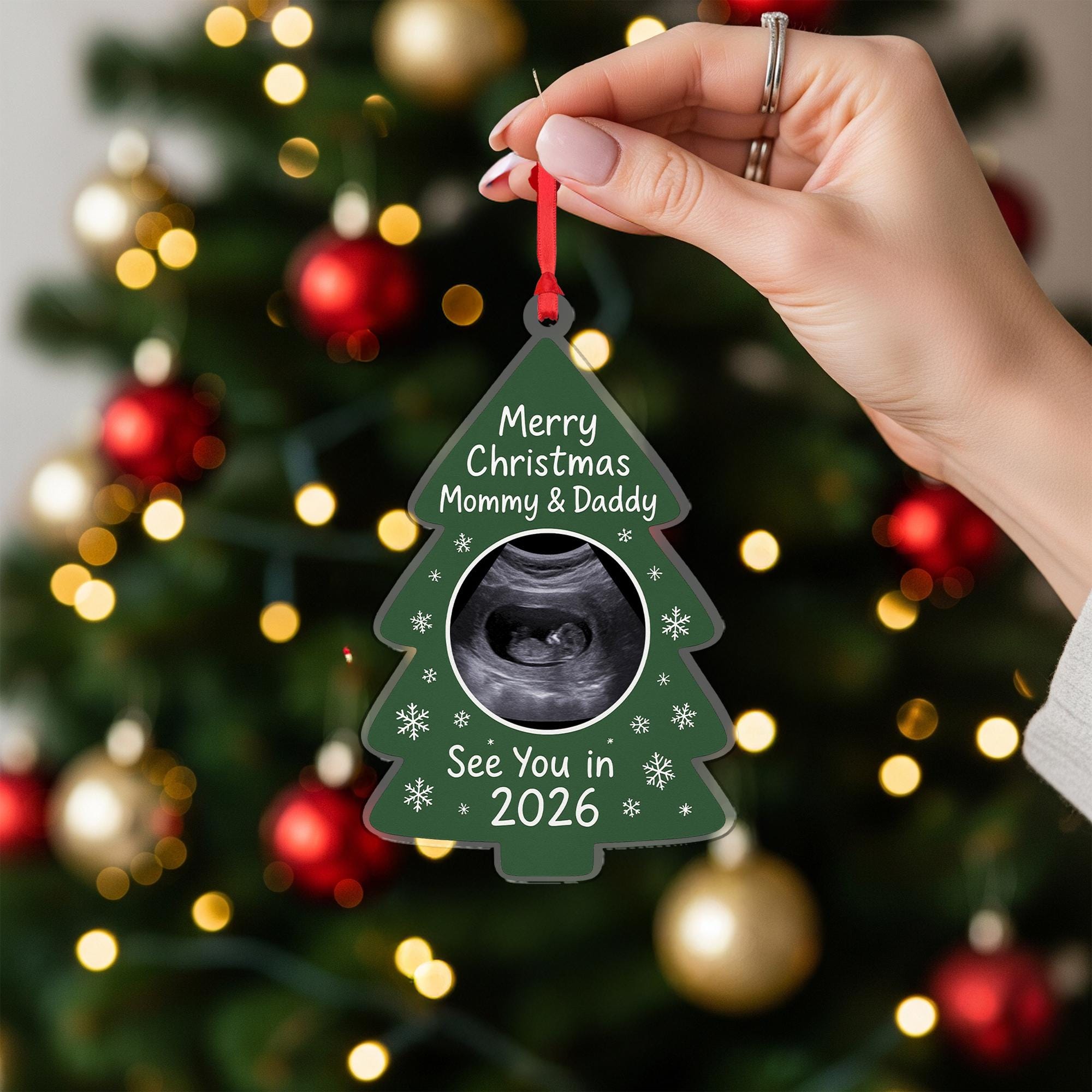 Personalized Ultrasound Acrylic Ornament: Pregnancy Announcement Christmas Gift for Parents to Be