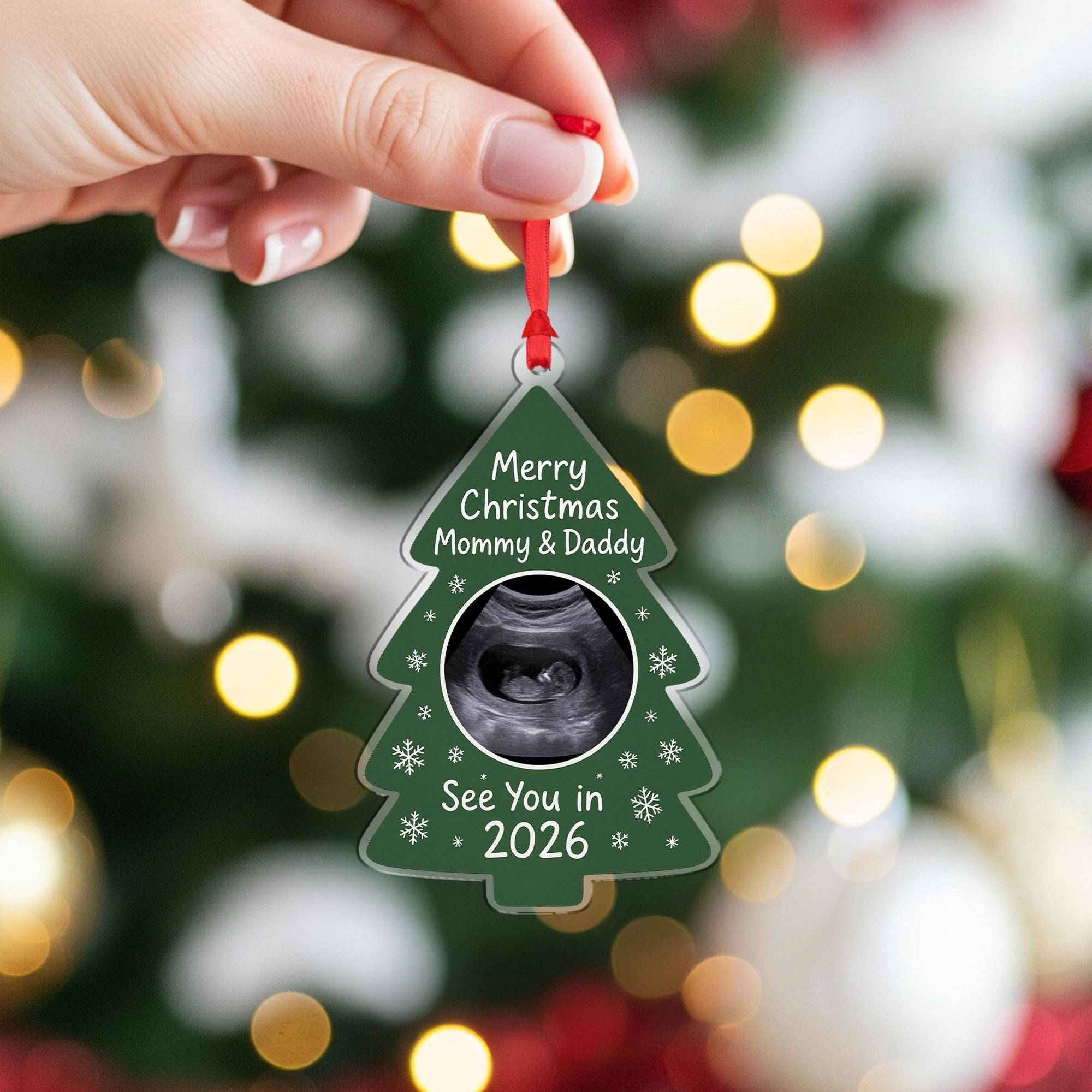 Personalized Ultrasound Acrylic Ornament: Pregnancy Announcement Christmas Gift for Parents to Be
