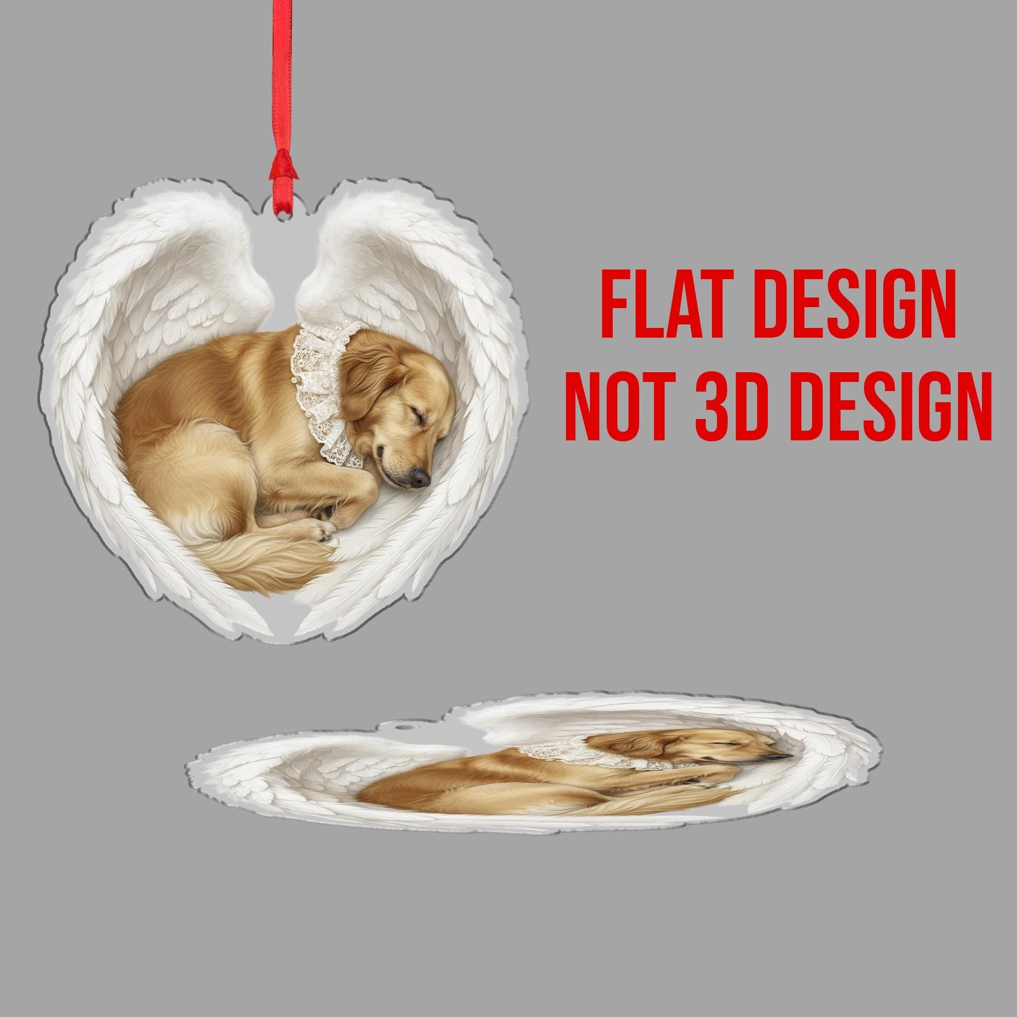 Personalized Pet Memorial Ornament – Dog with Angel Wings, Heart Shape, Christmas Decoration