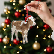 Cow Christmas Ornament – Acrylic Hanging Decoration with Santa Hat Design