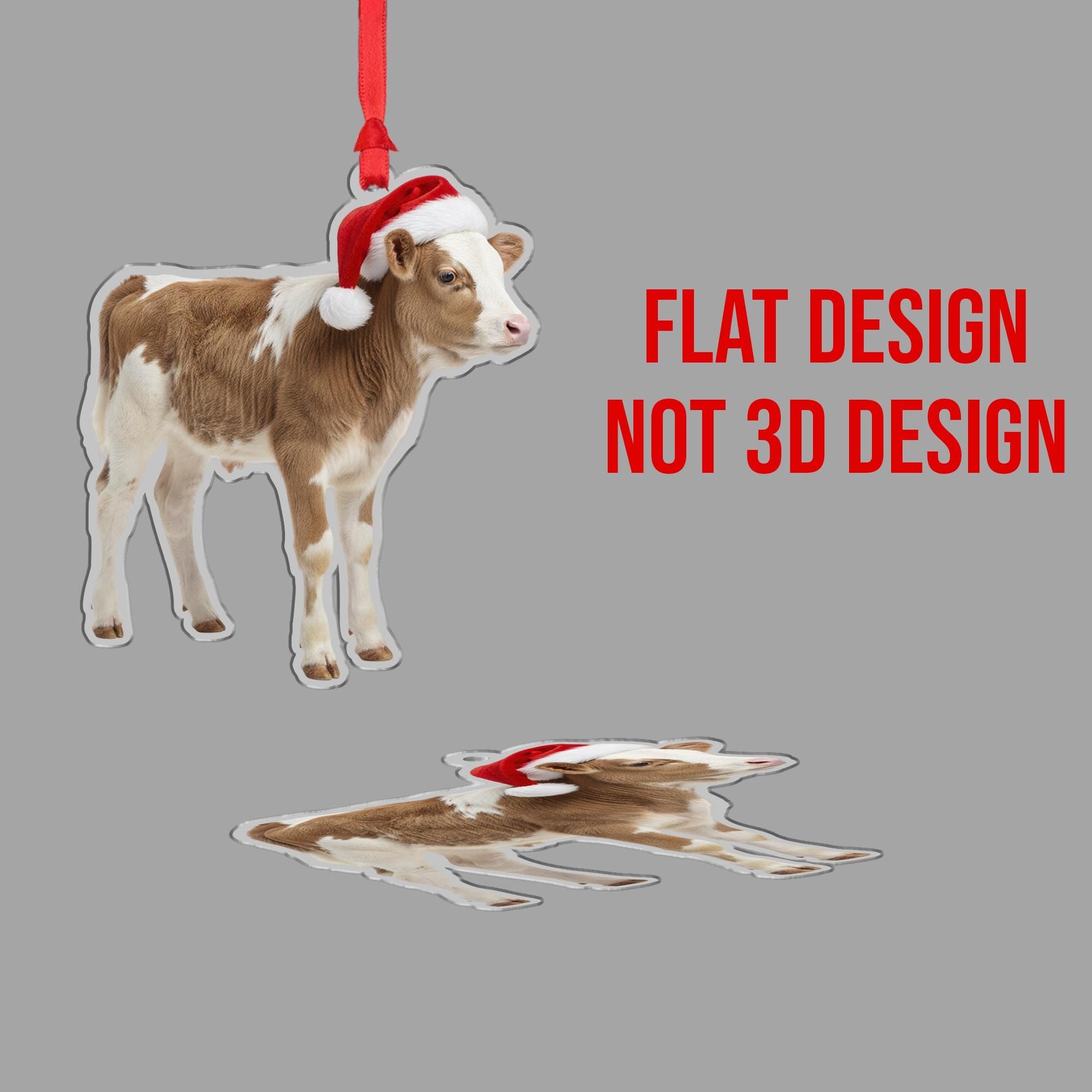 Cow Christmas Ornament – Acrylic Hanging Decoration with Santa Hat Design