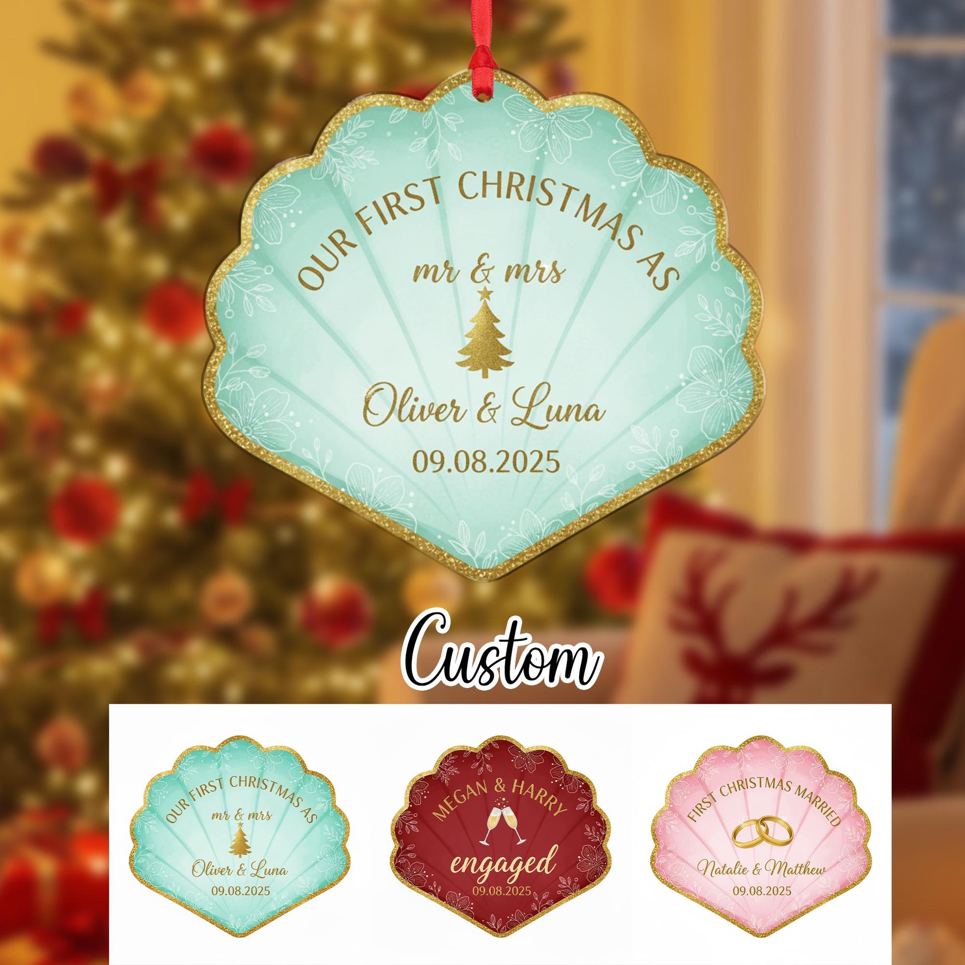 Personalized Couple Ornament – Acrylic Christmas Decoration with Engagement and Wedding Date Design