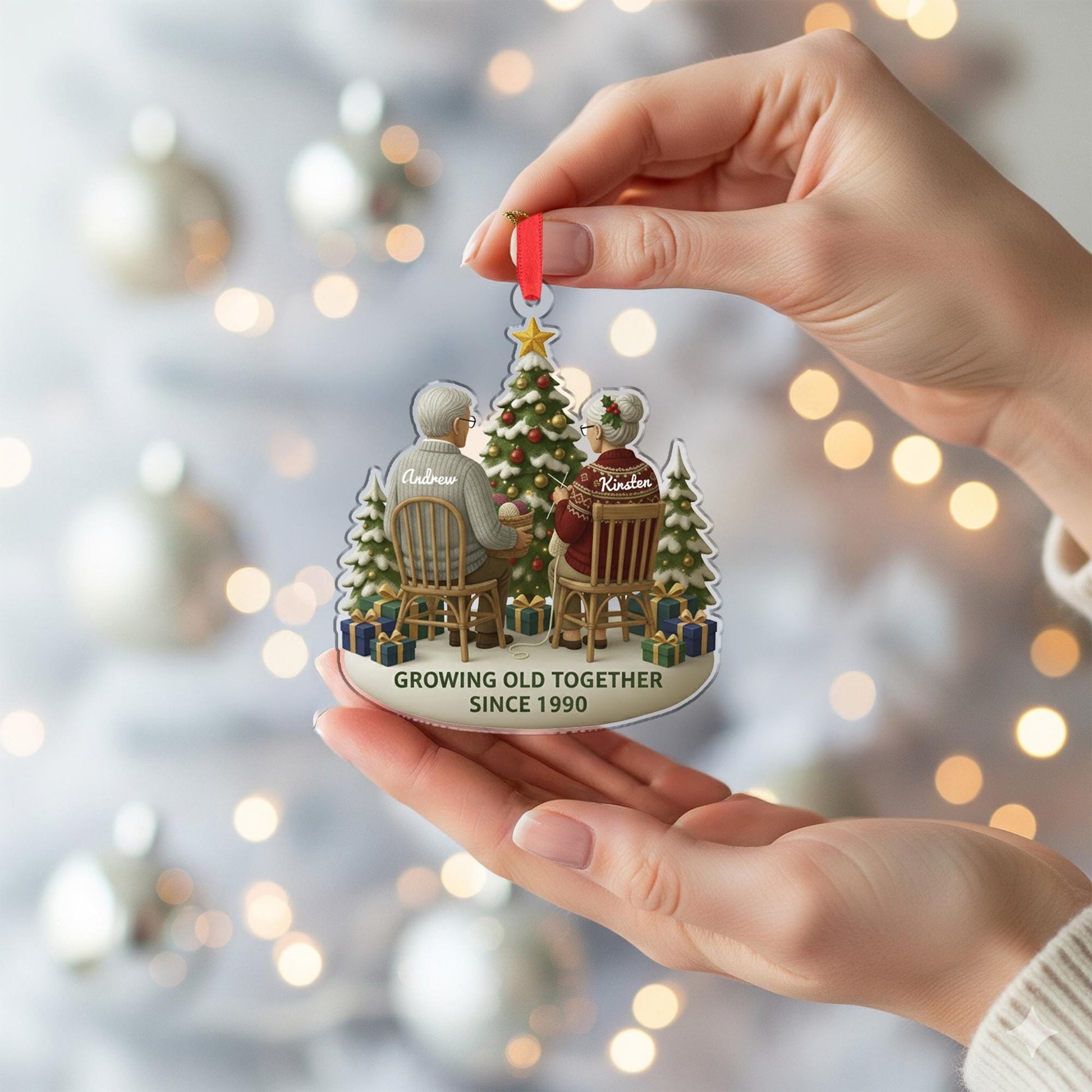Personalized Couple Ornament – Acrylic Christmas Decoration with Tree and Year Design