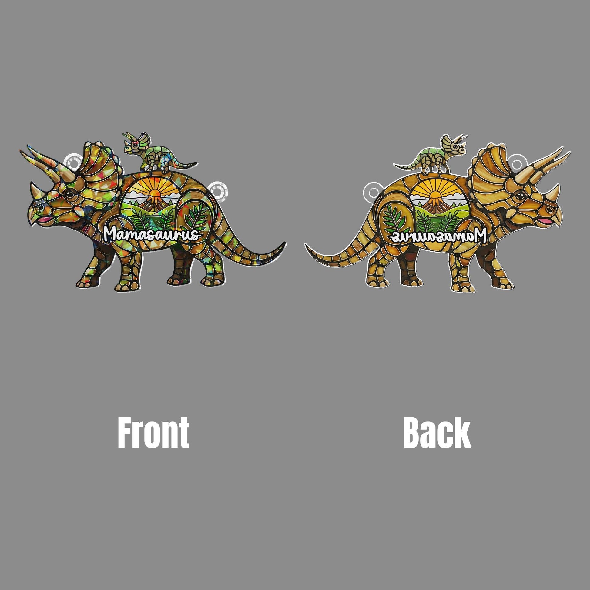 Dinosaur Mom and Baby Holographic Window Hanging, Dinosaur Acrylic Suncatcher