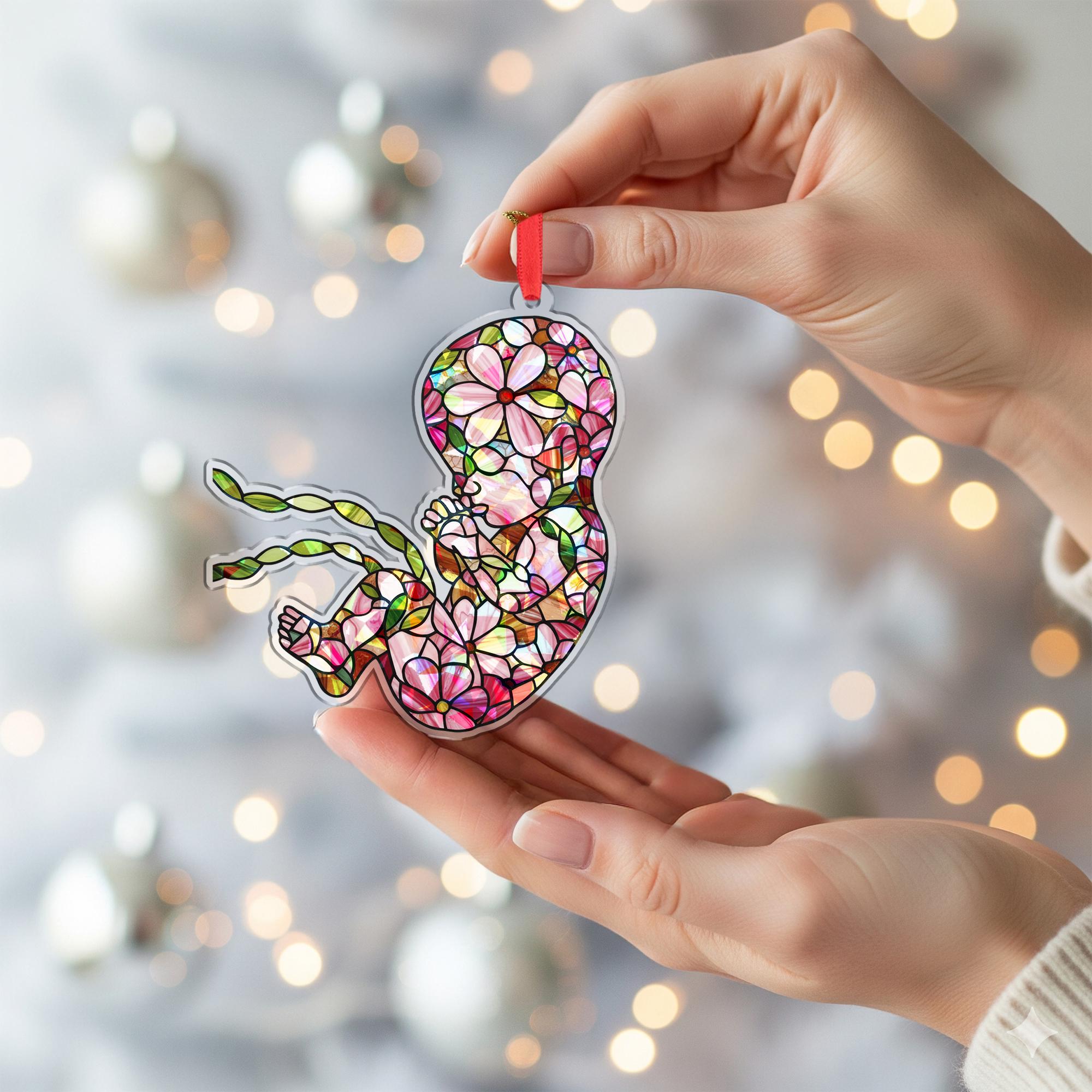 Holographic Floral Fetus Ornament • Baby Keepsake Decor