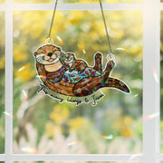 Otter Mom and Baby Holographic Window Hanging, Otter Acrylic Suncatcher
