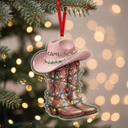 Personalized Cowgirl Boots & Hat Christmas Ornament - Custom Western Name Gift