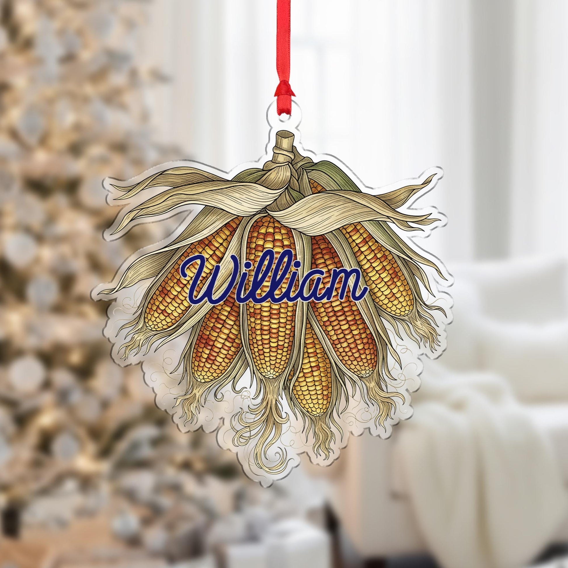 Personalized Corn Christmas Ornament – Acrylic Hanging Decoration with Harvest Husk Design
