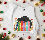 Custom Cat and Books Sweatshirt: Reading Lover Pullover, Personalized Literary Apparel