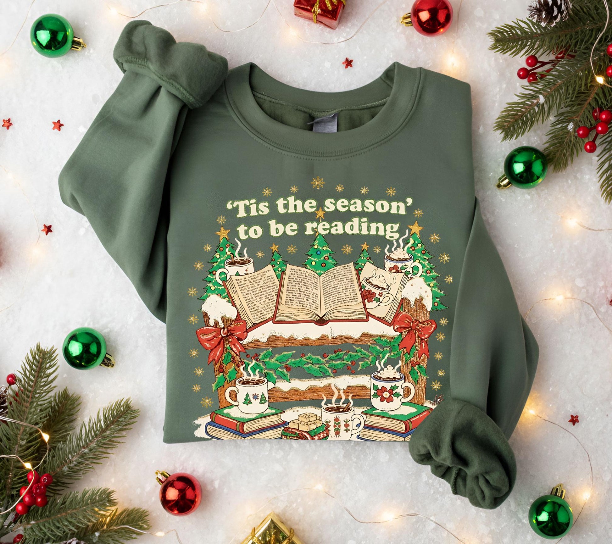 Christmas Reading Sweatshirt: Cat & Book Holiday Pullover
