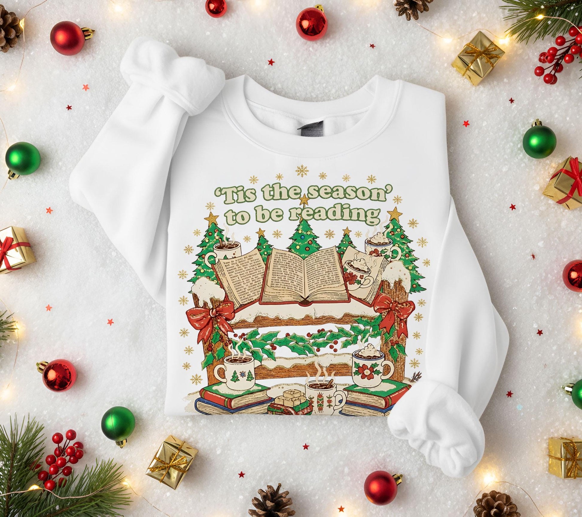 Christmas Reading Sweatshirt: Cat & Book Holiday Pullover