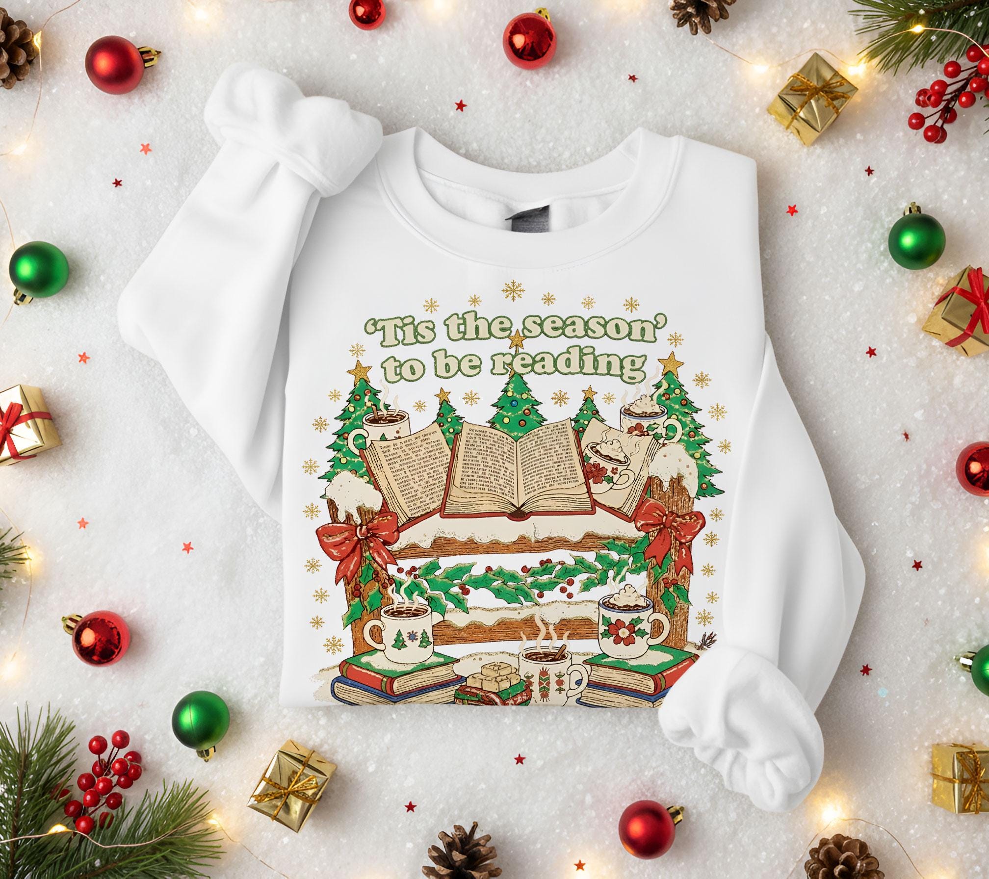 Christmas Reading Sweatshirt: Cat & Book Holiday Pullover
