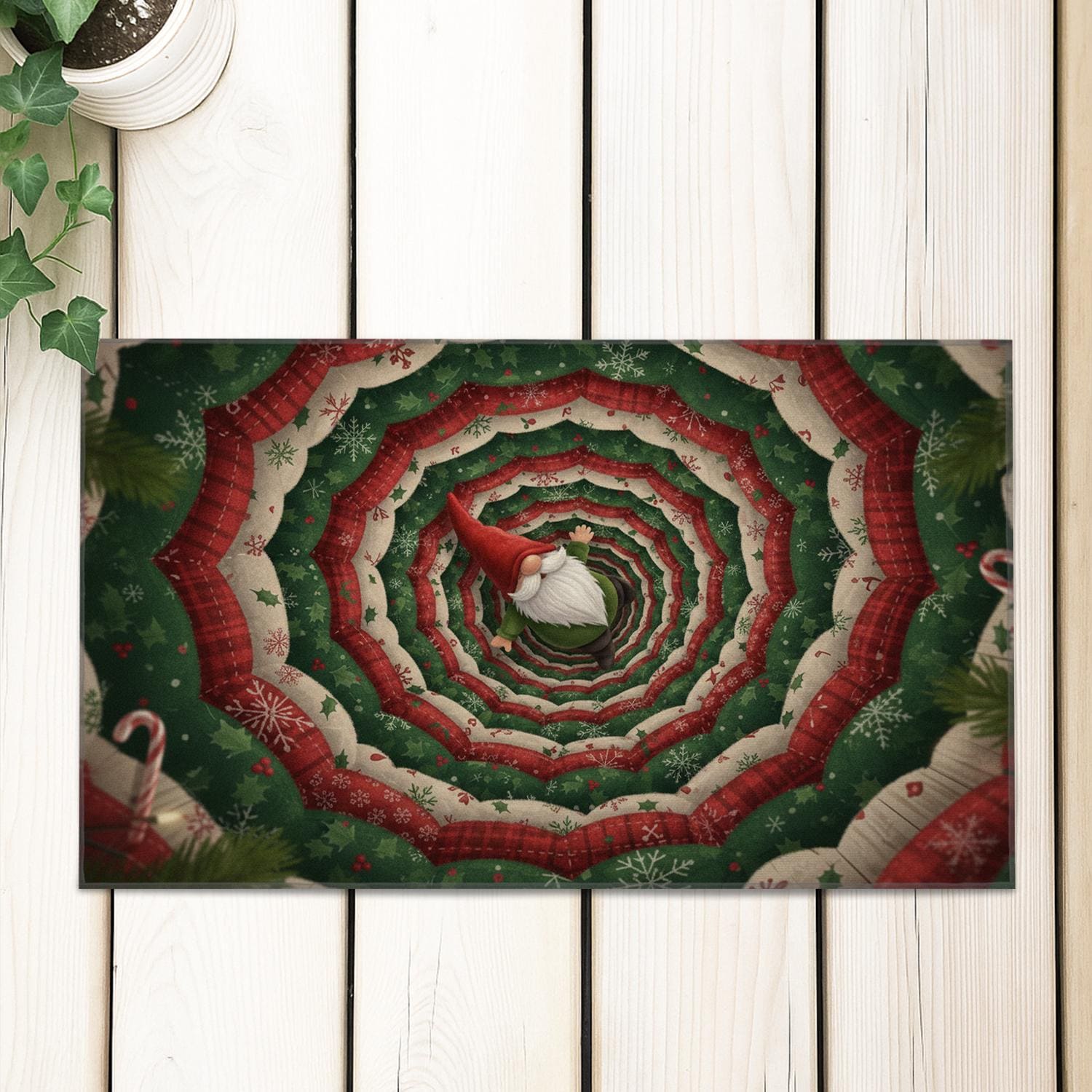 Christmas Doormat – Gnome Tunnel Design, Non-Slip Back, Indoor Outdoor Holiday Mat
