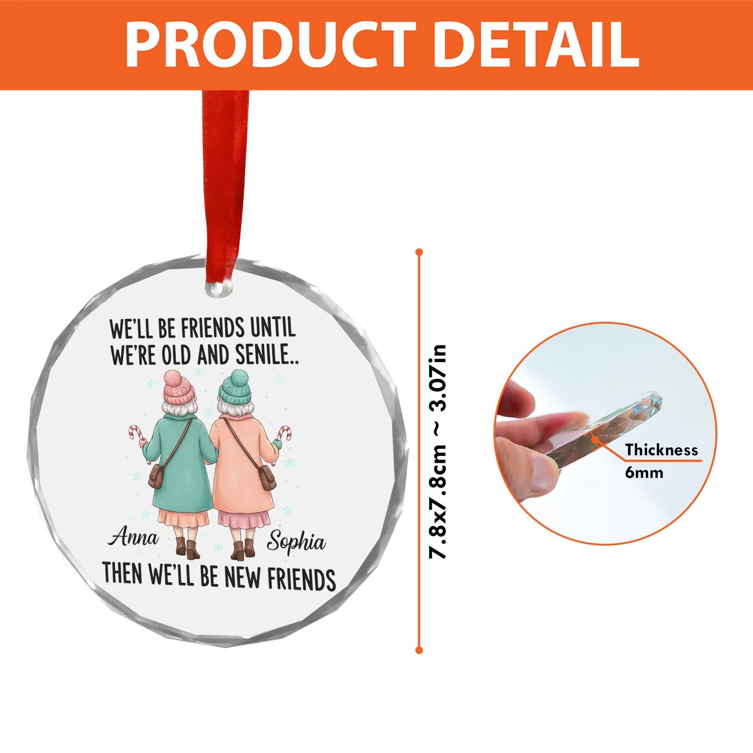 Personalized Glass Ornament – Friends Illustration Design, Christmas Tree Decoration