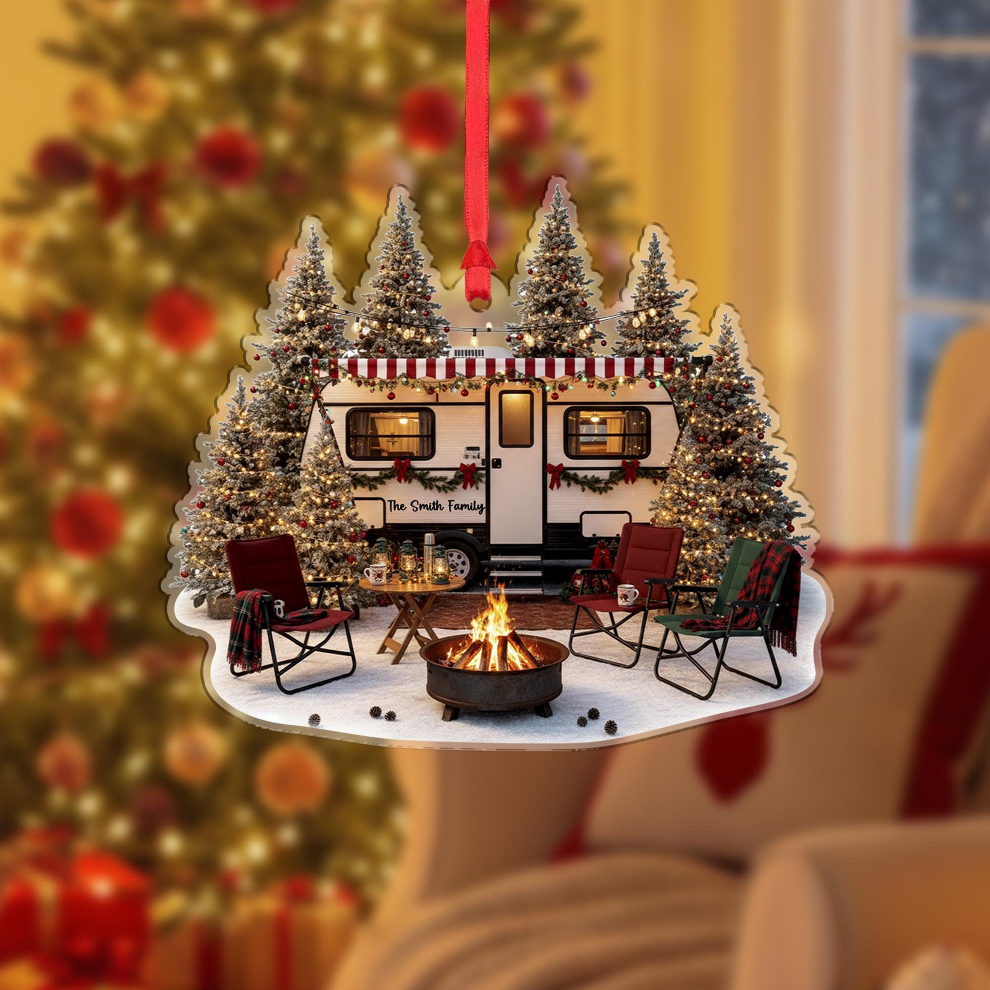 Personalized RV Camper Christmas Ornament: Custom Family Name Holiday Decoration