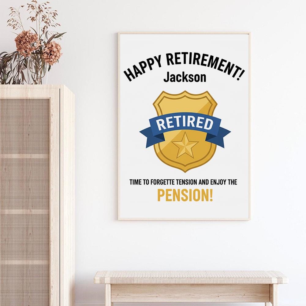 Personalized Poster – Police Retirement Badge with Custom Name and Pension Print