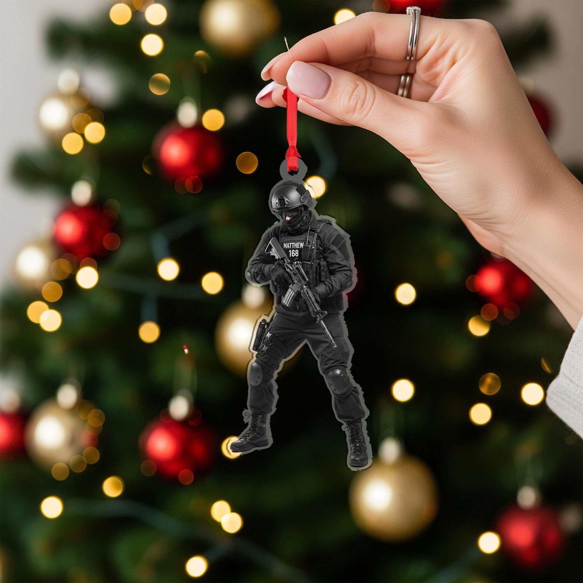 Personalized SWAT Ornament – Custom Wooden Tactical Police Officer Christmas Decoration