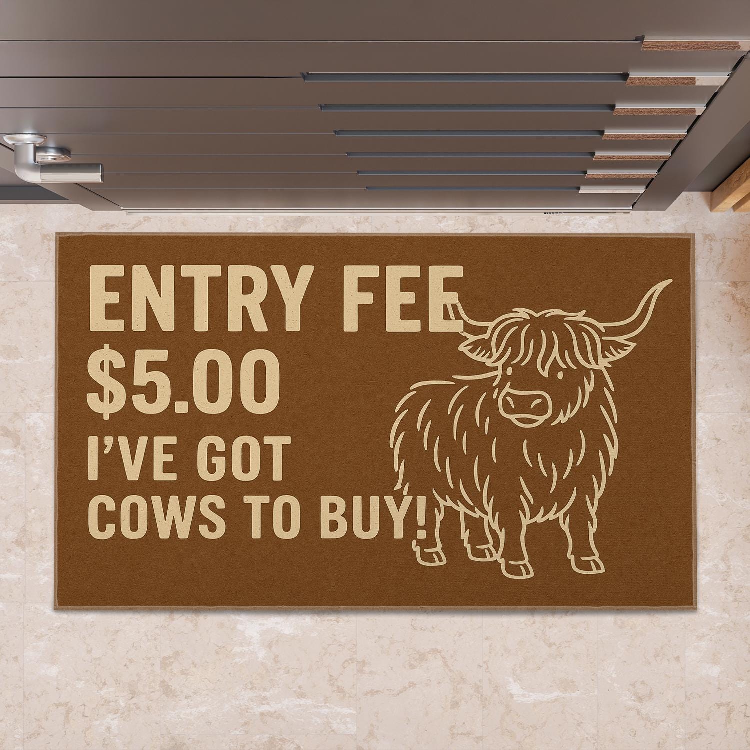 Coir Doormat – Entry Fee 5 Dollars Cows to Buy with Highland Cow Farmhouse Design